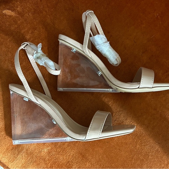 NEW , NUDE WEDGE SANDALS WITH ACRYLIC HEEL - Picture 1 of 5